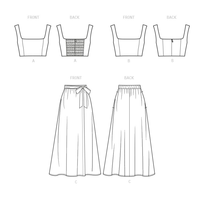 Patron New Look 6722 - Jupe portefeuille avec haut court