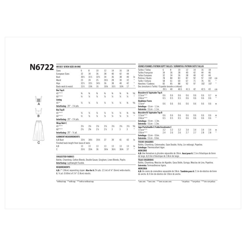 Patron New Look 6722 - Jupe portefeuille avec haut court