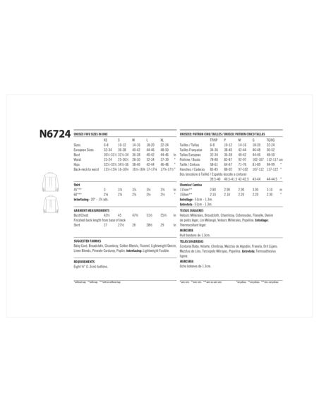 Patron New Look 6724 - Chemise boutonnée unisexe