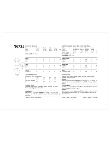 Patron New Look 6725 - Ensemble Bébé