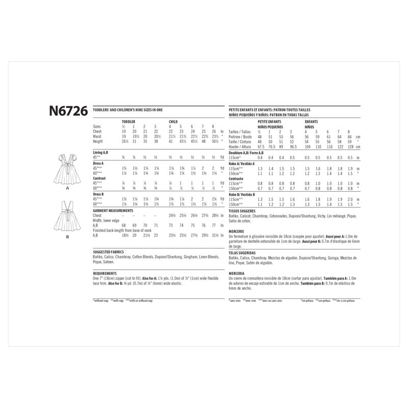 Patron New Look 6726 - Robes pour enfants