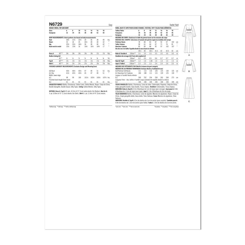 Patron New Look 6729 - Robe longue avec décolleté