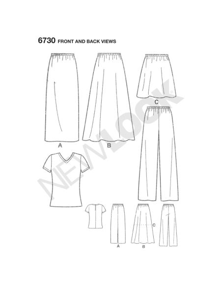 Patron New Look 6730 - Jupe, pantalon, Tee-Shirt