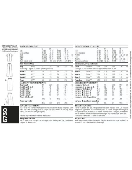 Patron New Look 6730 - Jupe, pantalon, Tee-Shirt