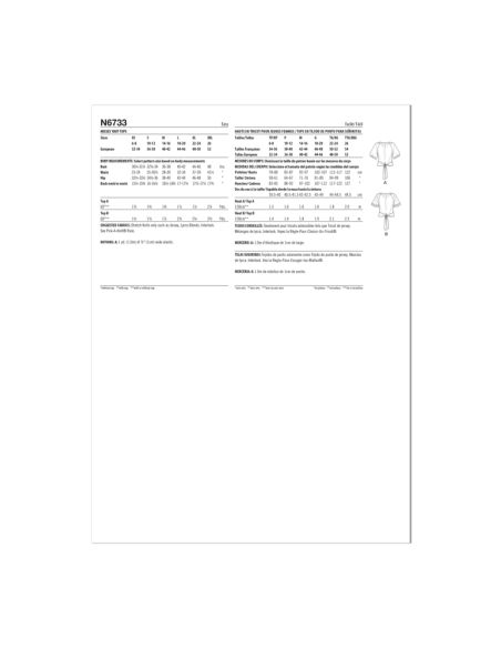 Patron New Look 6733 - Hauts cache cœur ou col rond