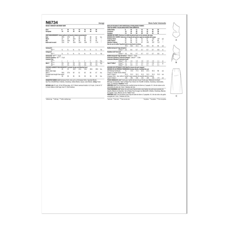 Patron New Look 6734 - Maillot de bain et jupe portefeuille