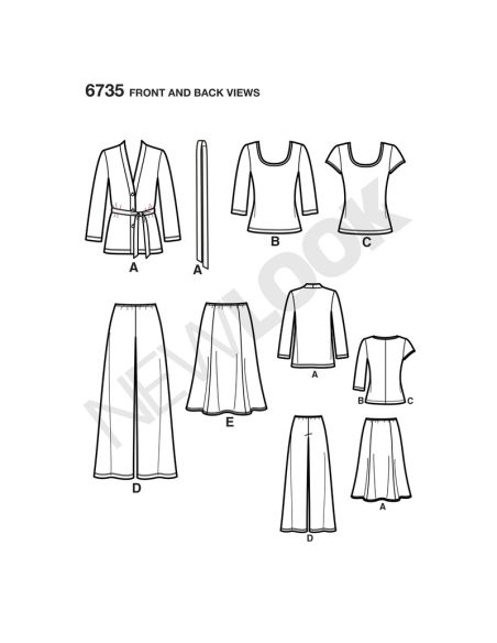 Patron New Look 6735 - Ensemble jupe/pantalon, Tee-Shirt, veste
