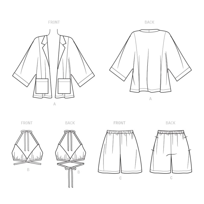 Patron New Look 6737 - Veste, haut cache cœur et short