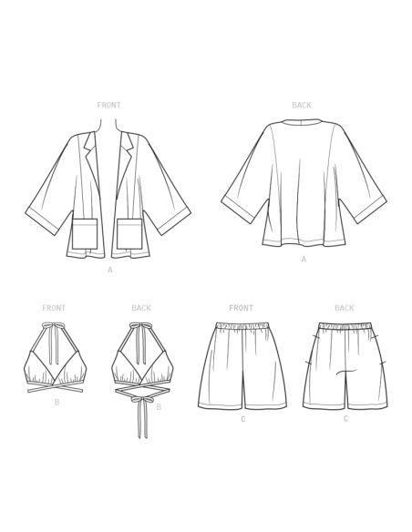 Patron New Look 6737 - Veste, haut cache cœur et short