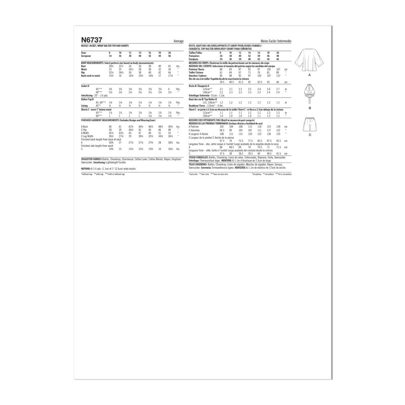 Patron New Look 6737 - Veste, haut cache cœur et short