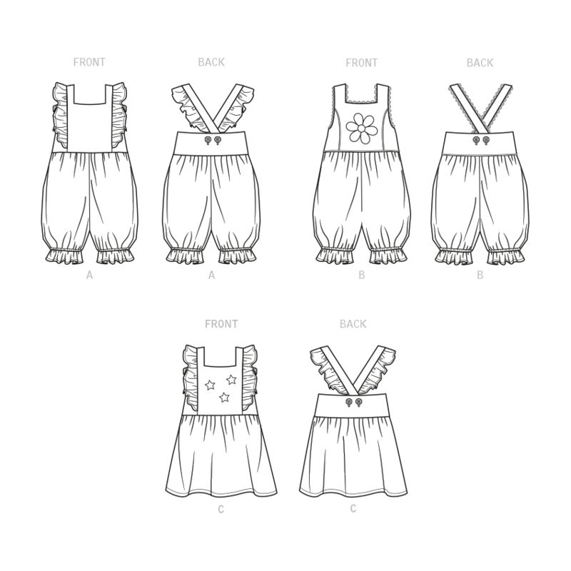 Patron New Look 6738 - Barboteuses et tobe pour bébés