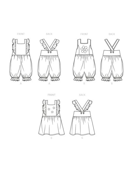 Patron New Look 6738 - Barboteuses et tobe pour bébés