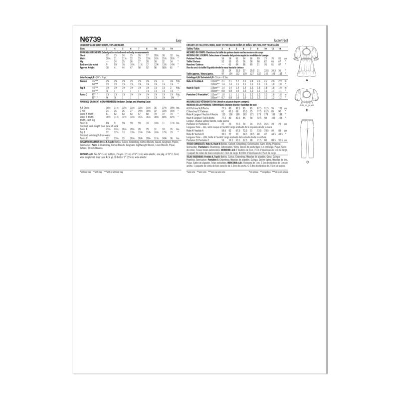 Patron New Look 6739 - Robe, haut et pantalon pour filles