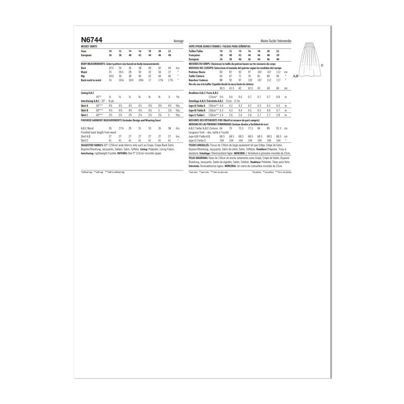 Patron New Look 6744 - Jupe avec variantes