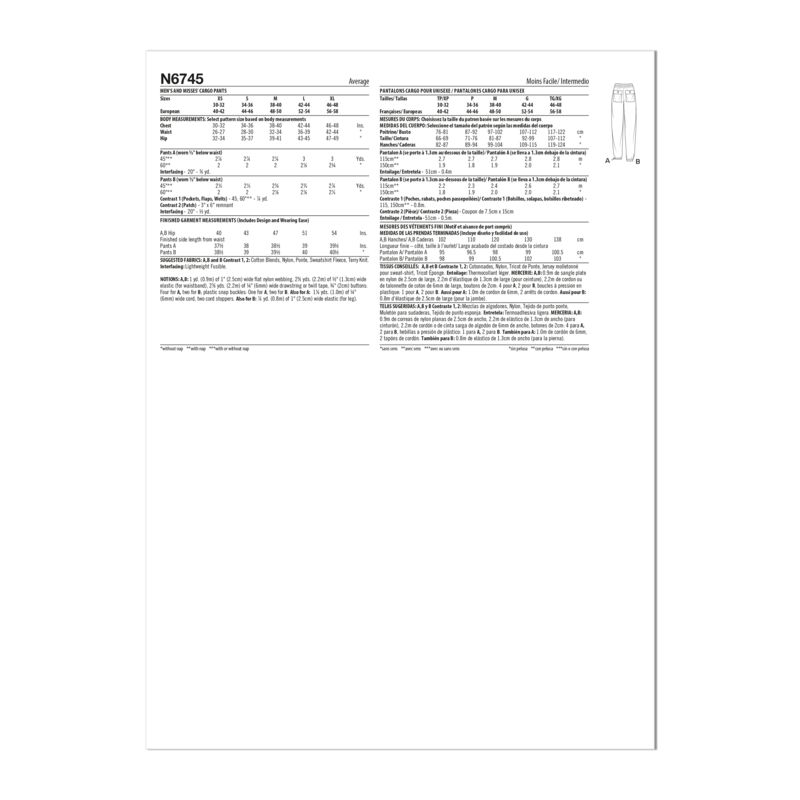 Patron New Look 6745 - Pantalon cargo unisexe