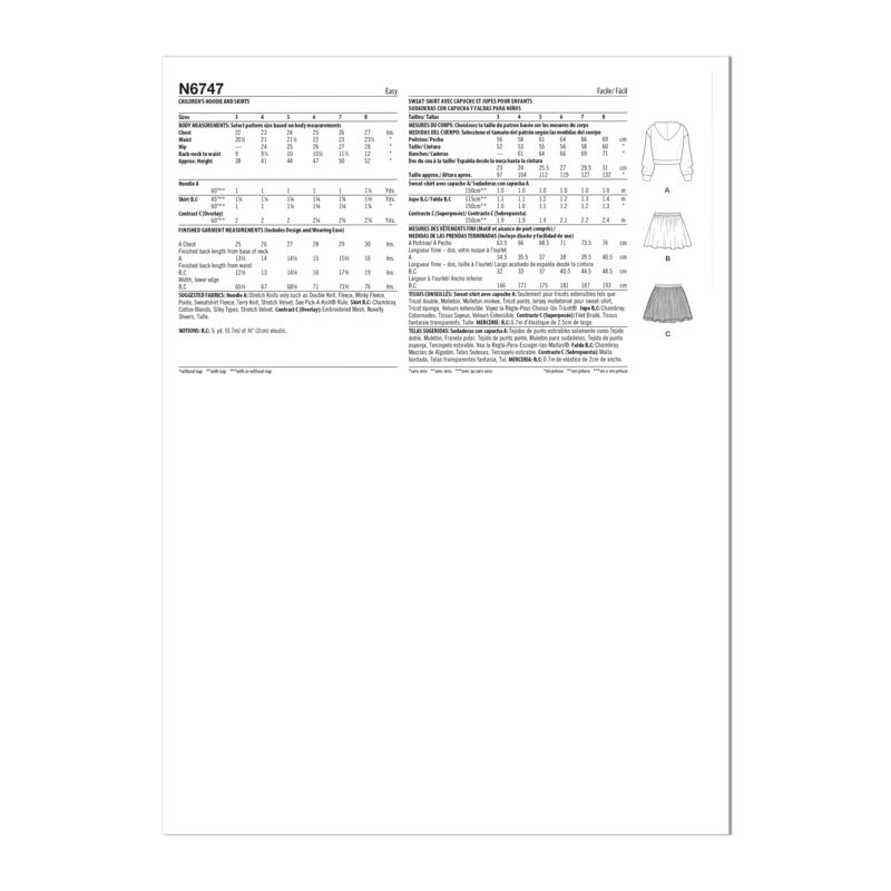 Patron New Look 6747 - Sweat à capuche et jupe