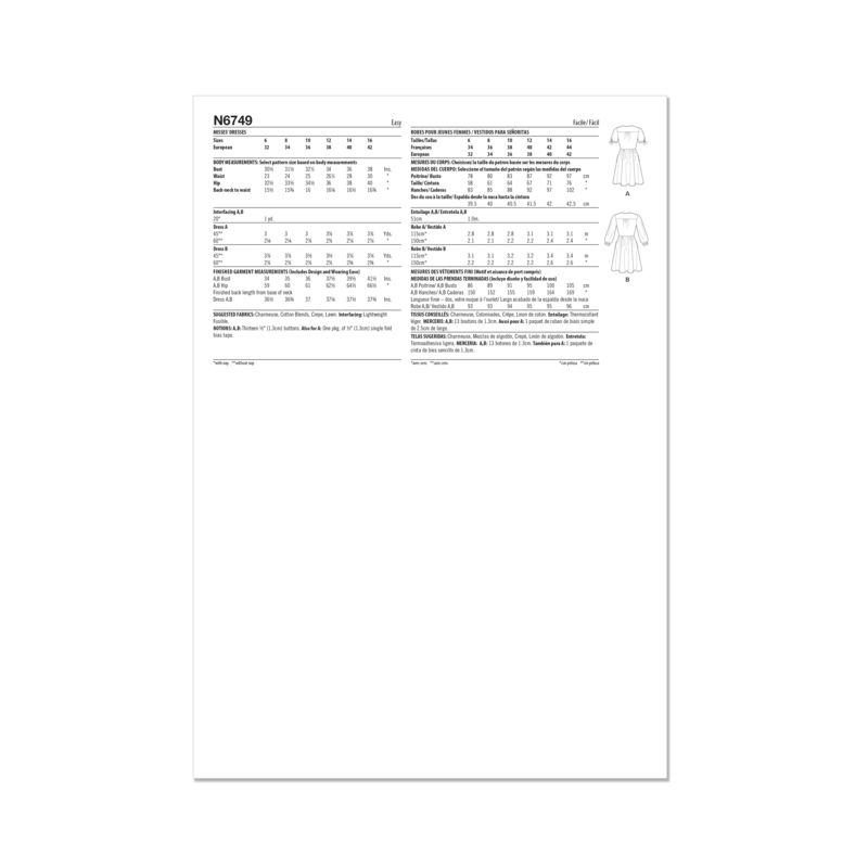 Patron New Look 6749 - Robe boutonnée