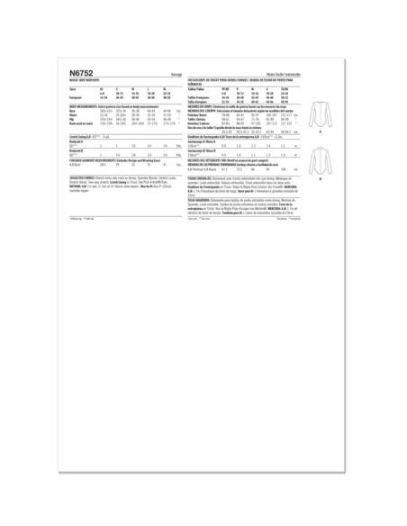 Patron New Look 6752 - Body à manches longues