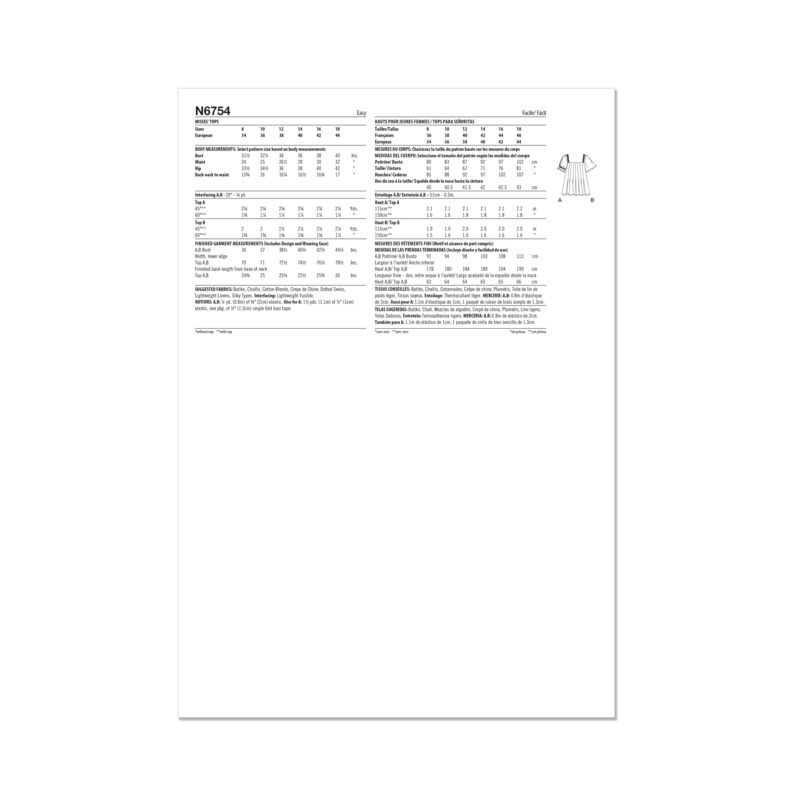 Patron New Look 6754 - Hauts à enfiler