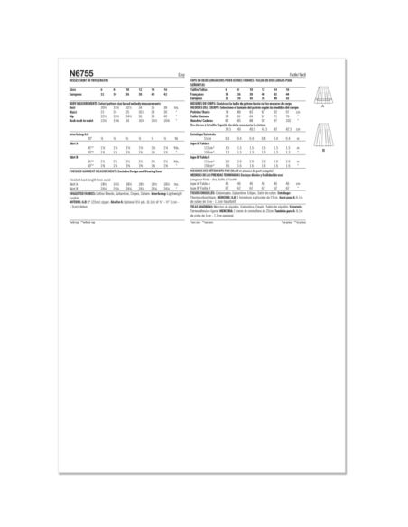 Patron New Look 6755 - Jupe plissée