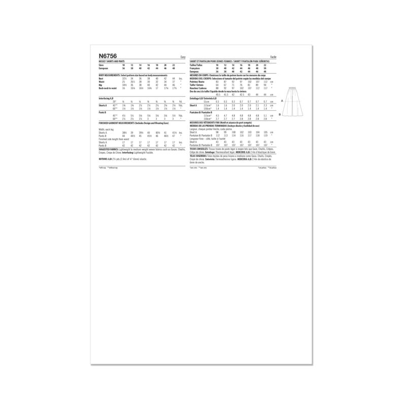 Patron New Look 6756 - Shorts en pantalons amples