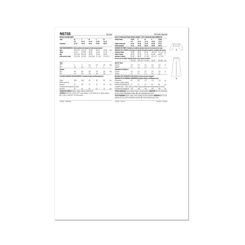 Patron New Look 6758 - Haut et pantalon