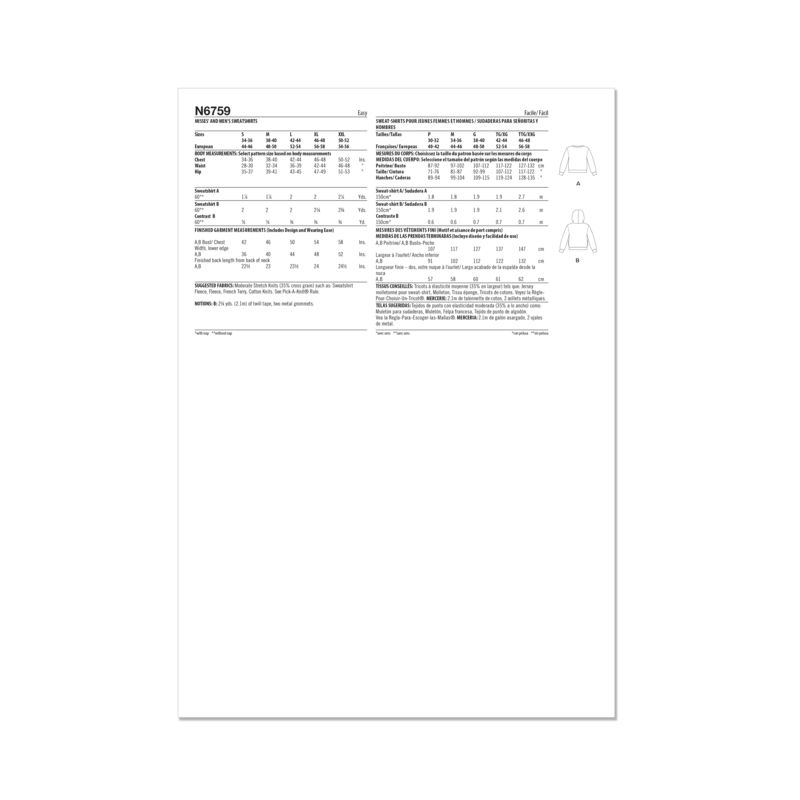 Patron New Look 6759 - Pantalon cargo unisexe