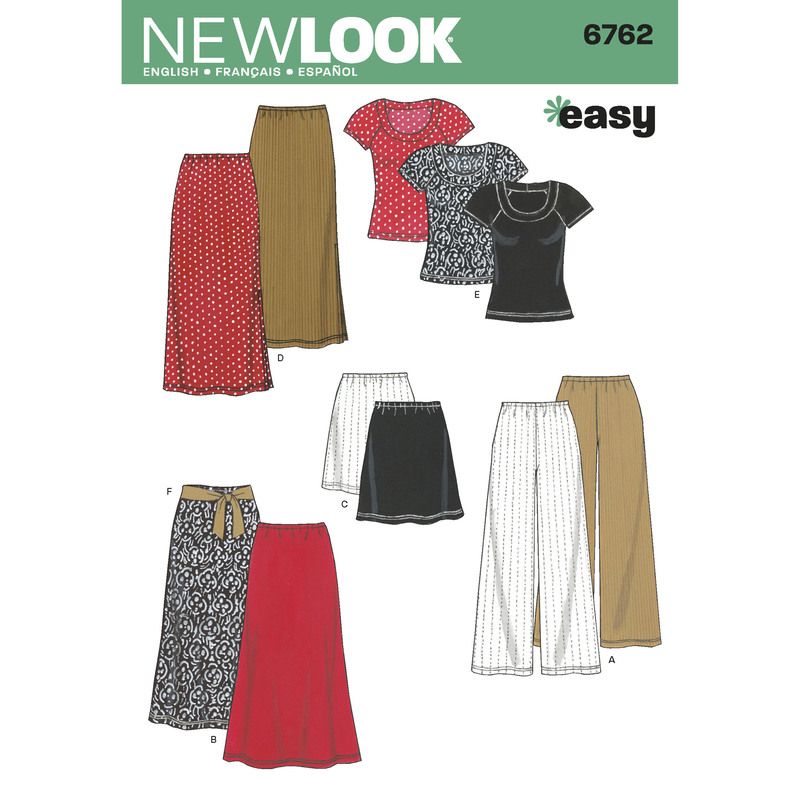 Patron New Look 6762 - Ensemble jupe/pantalon, Tee-Shirt