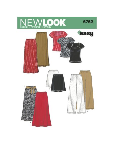 Patron New Look 6762 - Ensemble jupe/pantalon, Tee-Shirt
