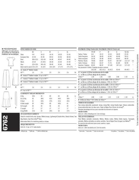 Patron New Look 6762 - Ensemble jupe/pantalon, Tee-Shirt