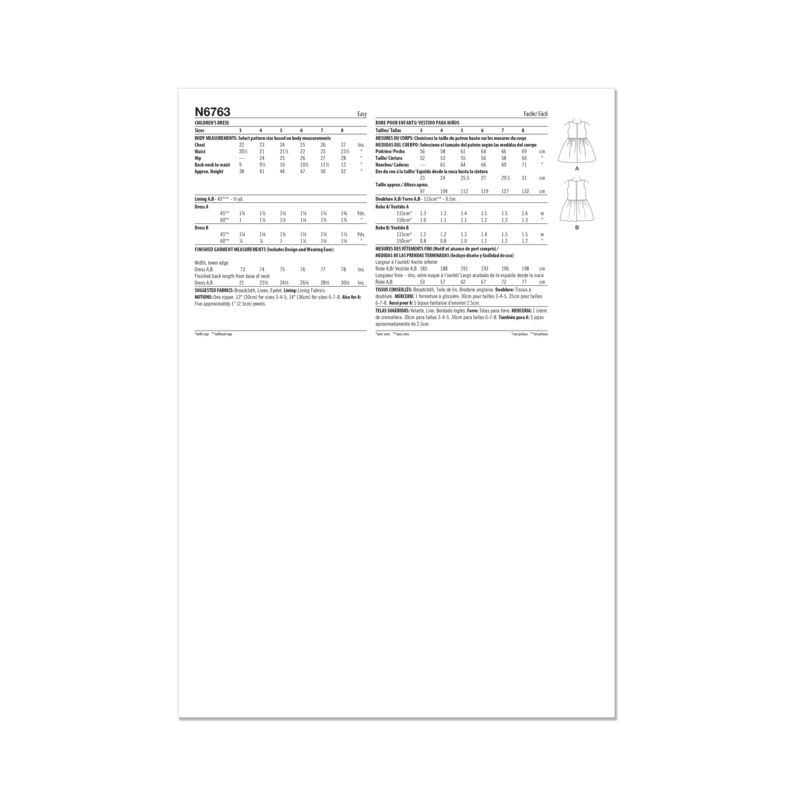 Patron New Look 6763 - Robe enfant