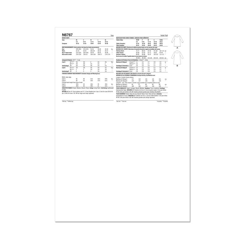 Patron New Look 6767 - Manteaux