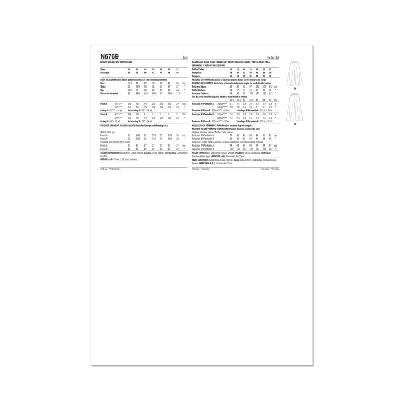 Patron New Look 6769 - Pantalons