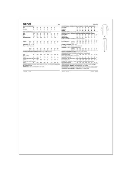 Patron New Look 6770 - Veste et pantalon