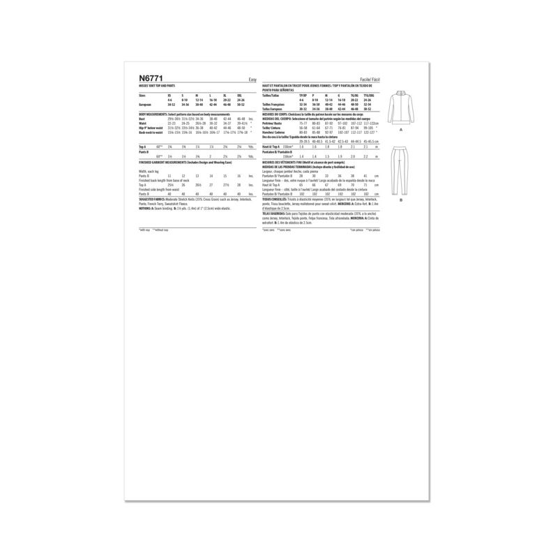 Patron New Look 6771 - Haut et pantalon