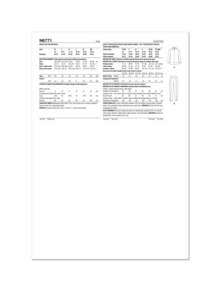 Patron New Look 6771 - Haut et pantalon