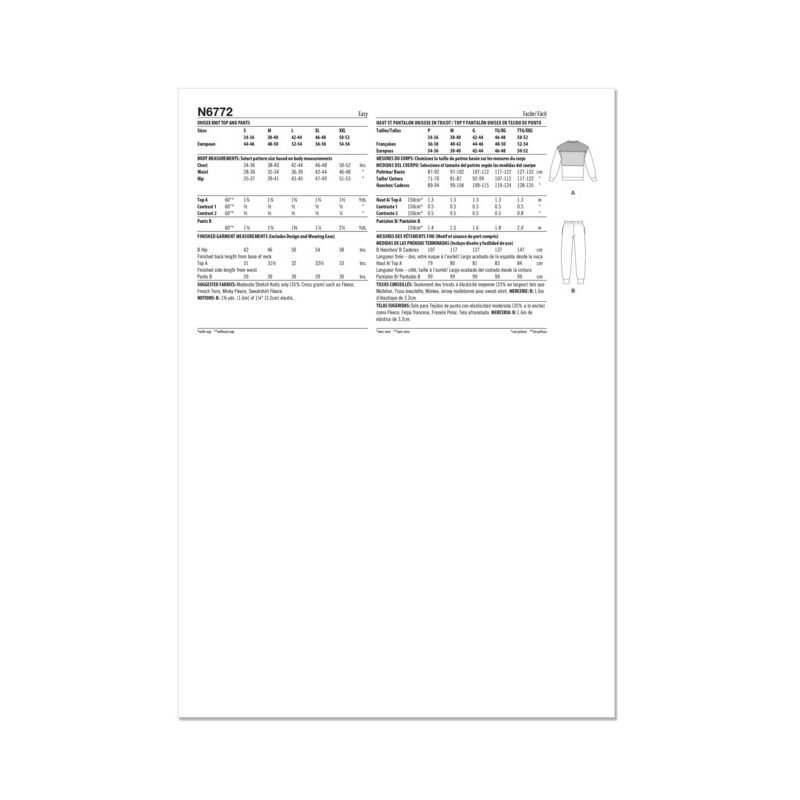 Patron New Look 6772 - Haut et pantalon unisex