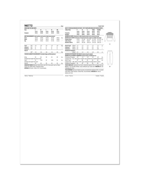 Patron New Look 6772 - Haut et pantalon unisex