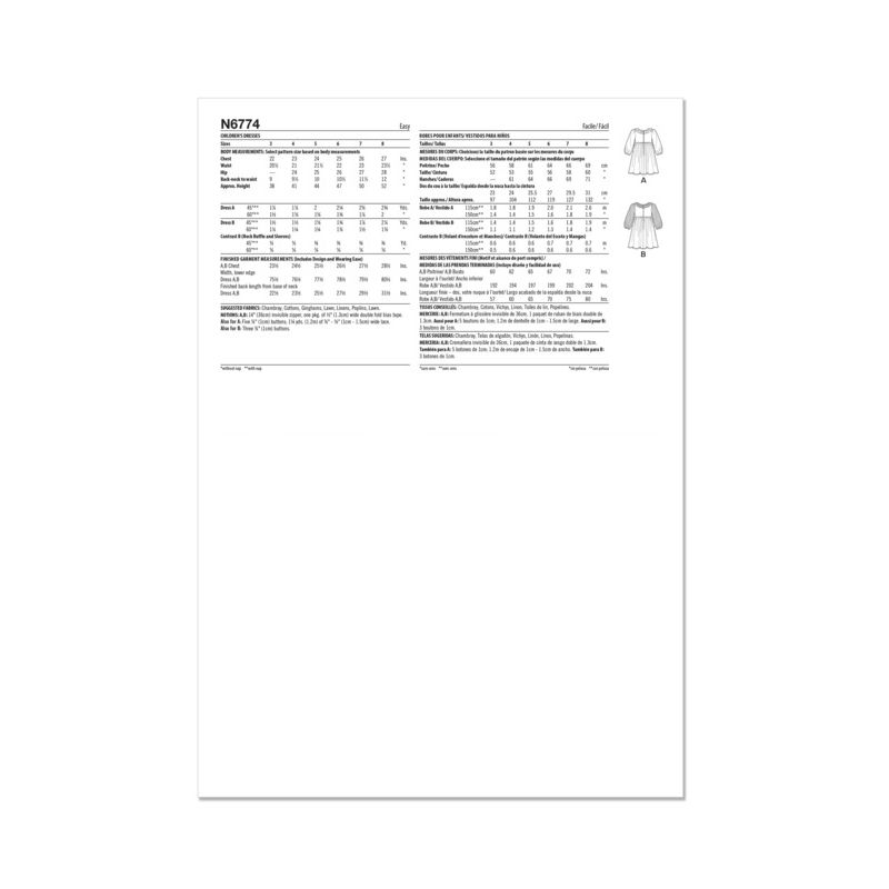 Patron New Look 6774 - Robe pour enfants