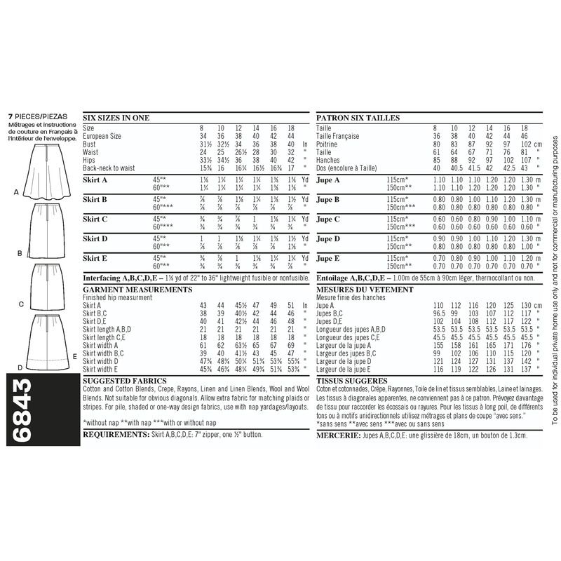 Patron New Look 6843 - Jupe