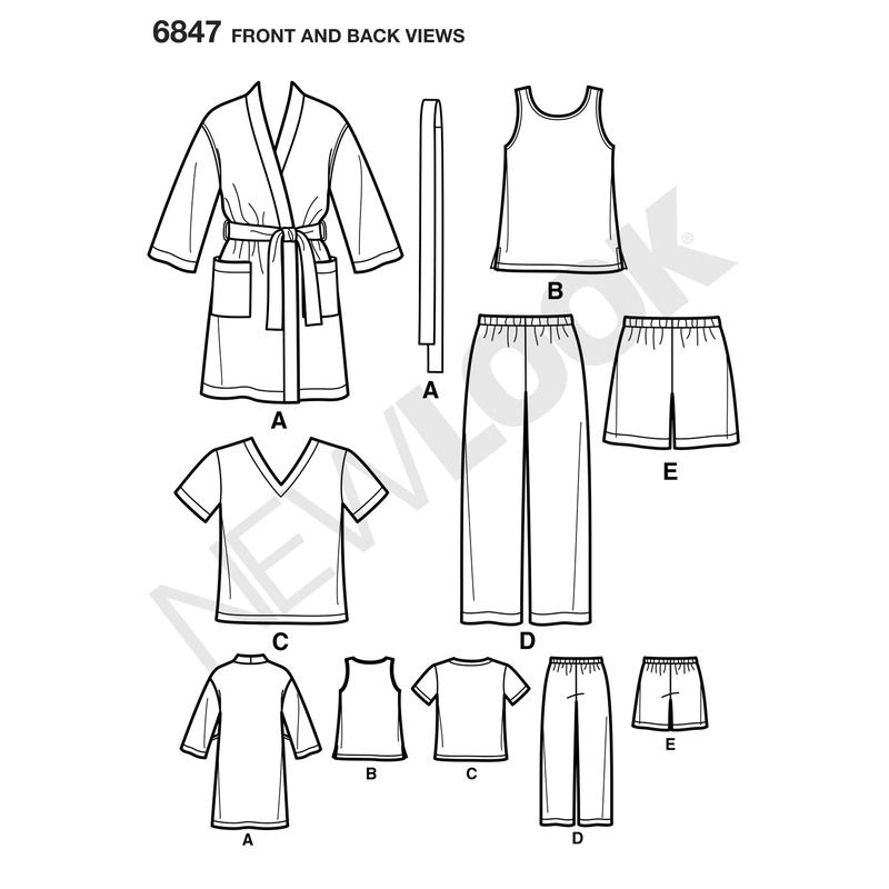Patron New Look 6847 - Ensemble de nuit, pyjamas, peignoirs