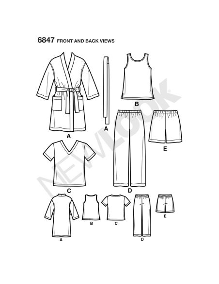 Patron New Look 6847 - Ensemble de nuit, pyjamas, peignoirs