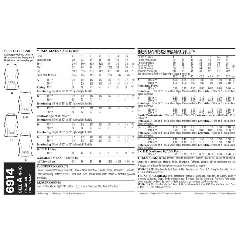 Patron New Look 6914 - Gilet barman