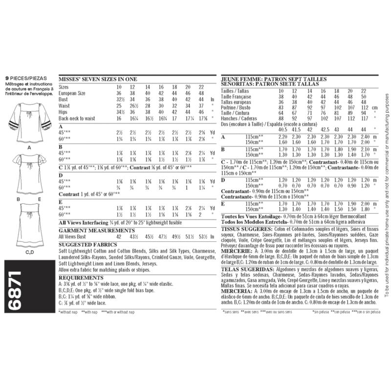 Patron New Look 6871 - Tee-Shirt, tunique