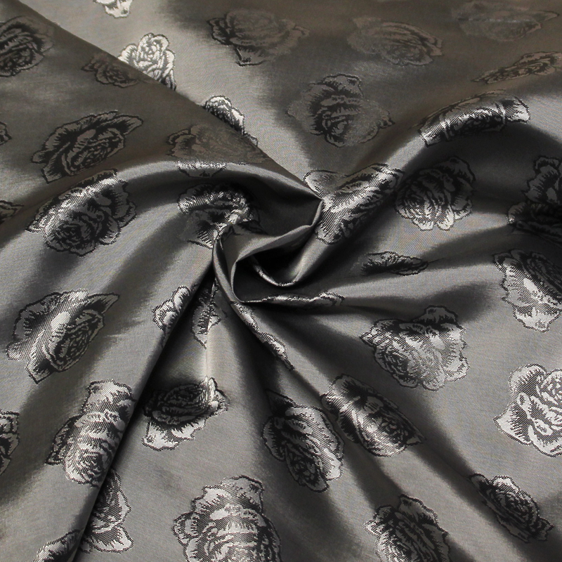 Doublure satin jacquard - Fleuri gris