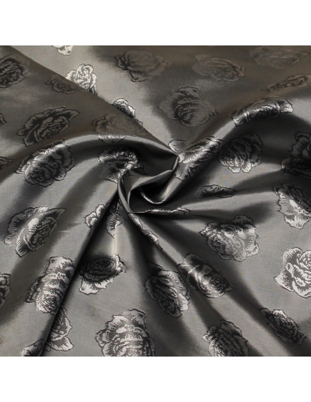 Doublure satin jacquard - Fleuri gris