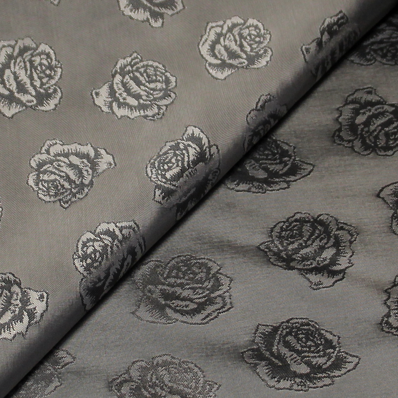 Doublure satin jacquard - Fleuri gris
