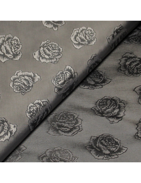 Doublure satin jacquard - Fleuri gris