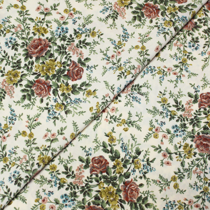 Crêpe 100% viscose - Fleur fond écru