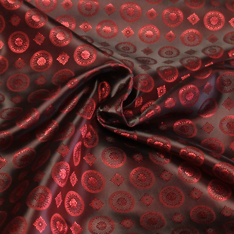 Doublure satin jacquard - Rond & carré rouge